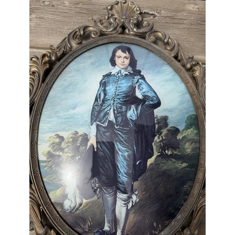 Vintage Italian Victorian Boy Portrait Wall Plaque Ornate Gold Frame 16" - Picture 3 of 10